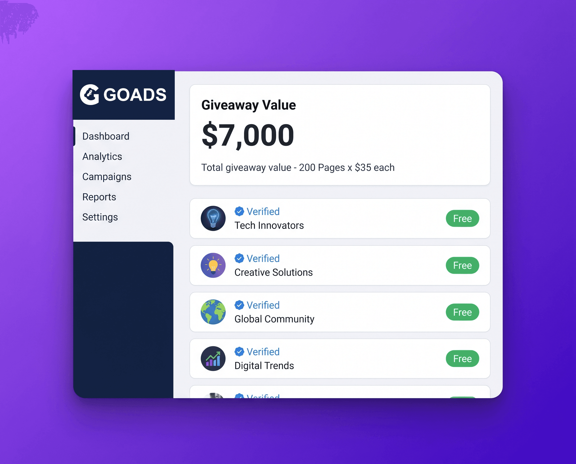 Giveaway value breakdown