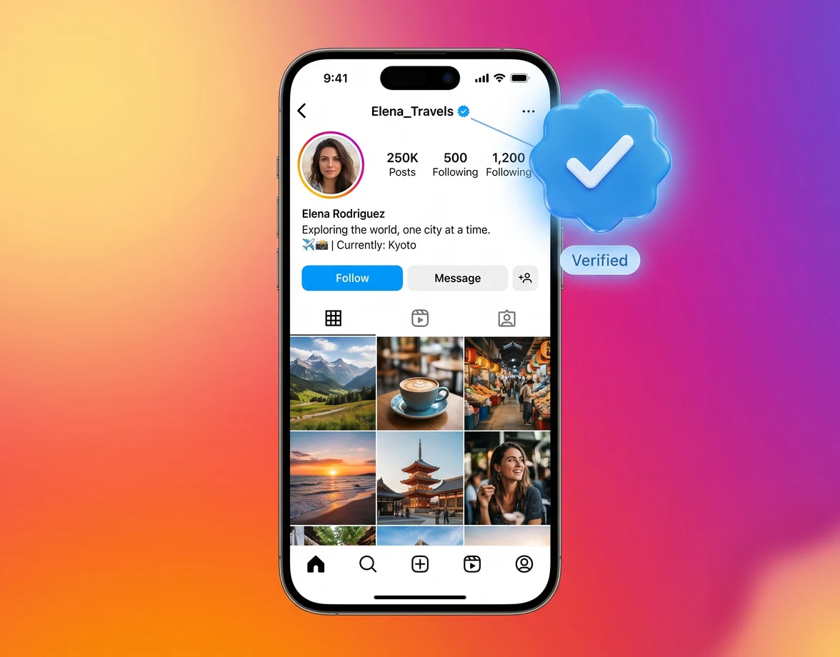 Verified Instagram profile with blue checkmark on iPhone, by GOADS
